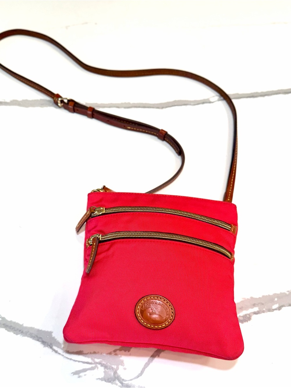 Dooney & Bourke Red Crossbody Double-Zip Pouch with Leather Trim - Picture 5 of 12